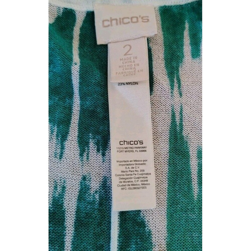 Chico's Okay Print Longline Open Cardigan Matching Tank Top Teal Green Size 2... - Picture 4 of 8